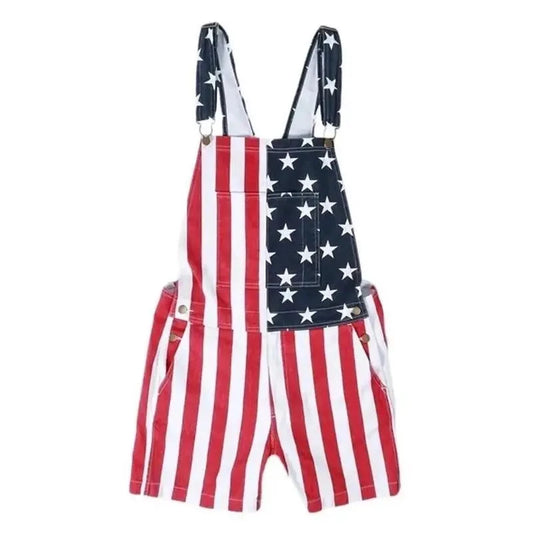 Patriotic American Flag Denim Overalls